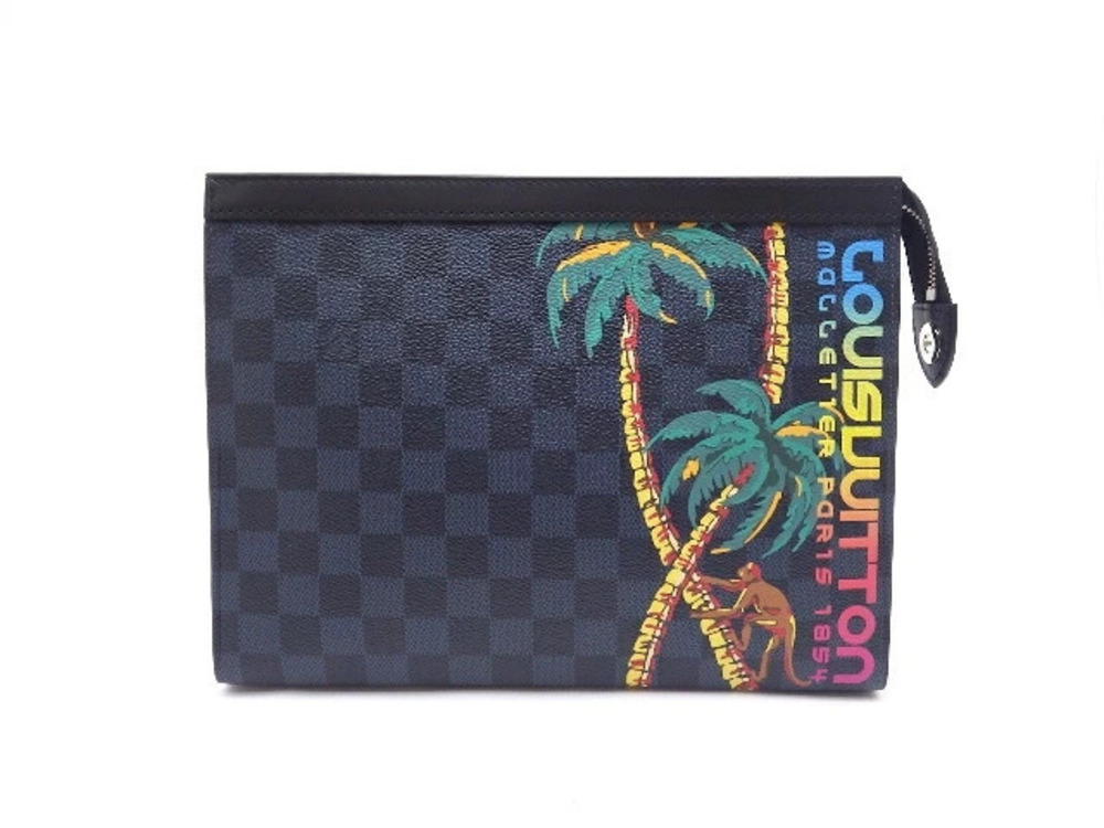 LOUIS VUITTON Clutch Bag Pochette Voyage Damier Cobalt Blue Palm Tree